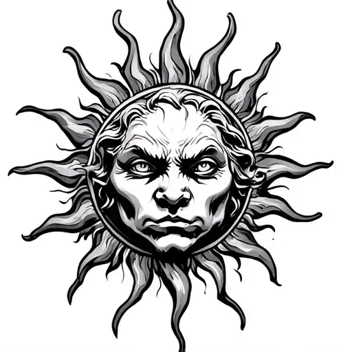 Simple Sun In Splendour With Simple Gargoyle Face In The Middle