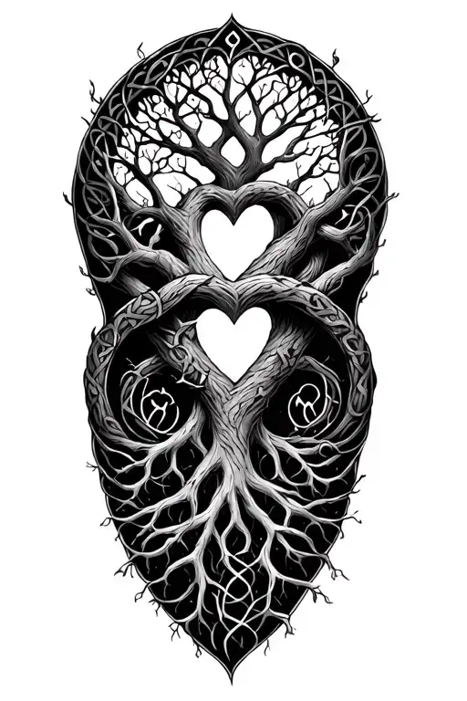 Tree Of Life Celtic With Roots Deep Wrapping Around Arm And Carved Heart On Tree With Kim Inside