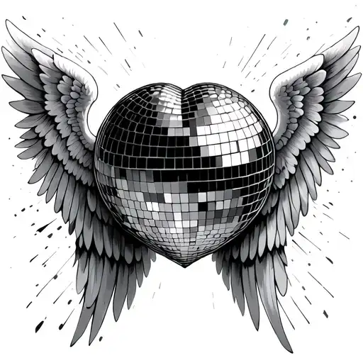 Heart Shaped Disco Ball With Angel Wings Glitching