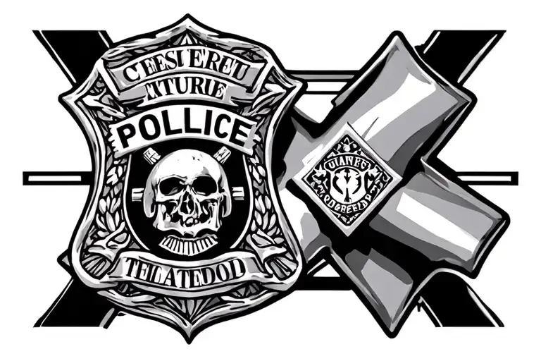 Cross And Police Badge Incorporated Into The Design