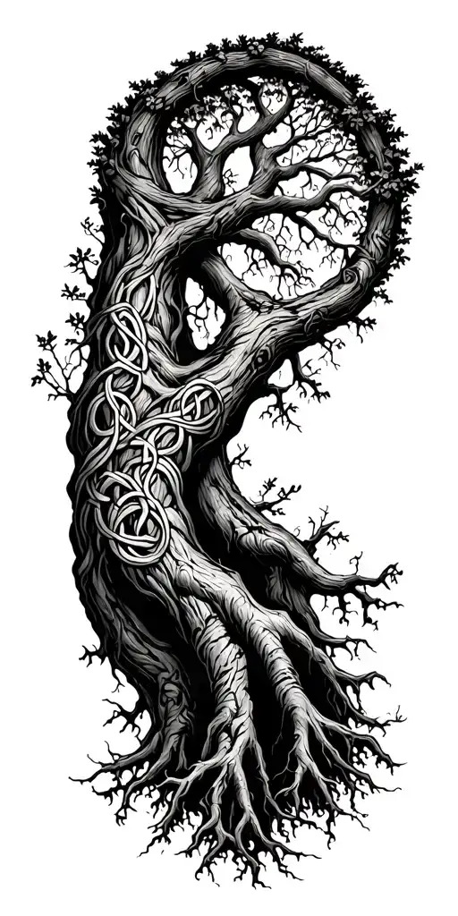 Tree Of Life Vining Deep Roots With Lobe Knots Weaving