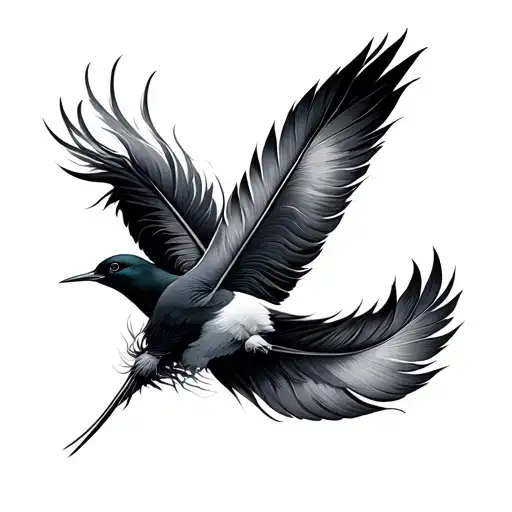 A Feather Desolving Into Birds Flying