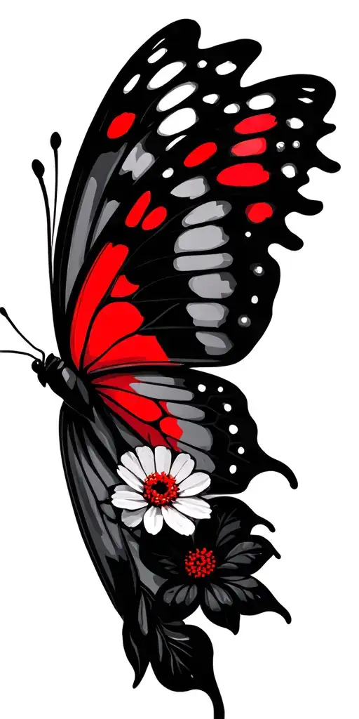 Black And Red Butterfly And Flower Surrounded