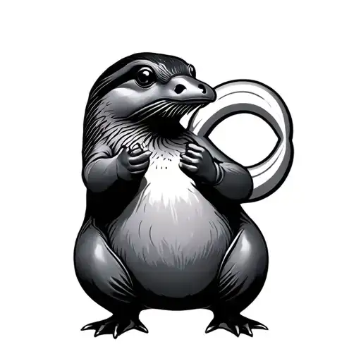 Full Body Of Duckbilled Platypus Standing Up Holding Large Infinity Symbol