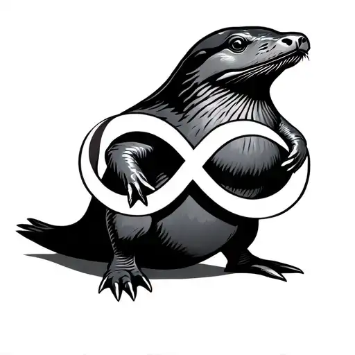 Full Body Of Duckbilled Platypus Standing Up Holding Large Infinity Symbol In Front Of Him