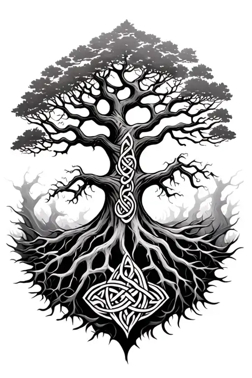 Tree Of The Tree Of Life Yggdrasil Roots Vining Into Celtic Tribal