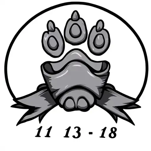 Solid Dog Paw Print With Ribon Crossing In Front With The Date 11-13-18