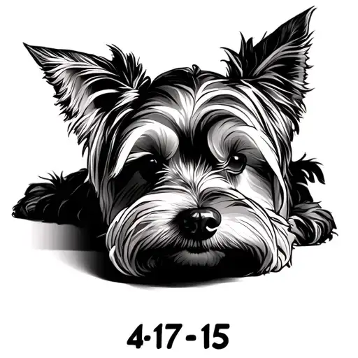 Yorkie Terrier Dog Outline Laying On Top Of The Date 4-17-15