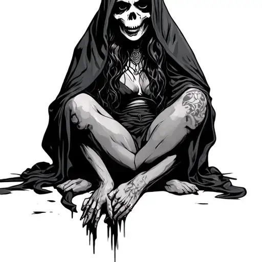 Crying Female Grim Reaper Sitting