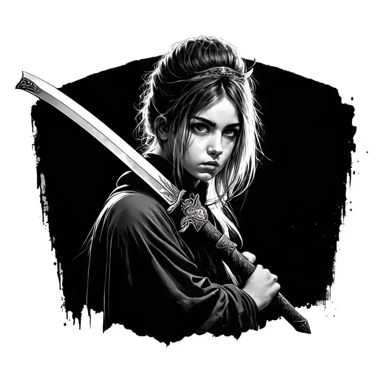 Slavic Girl With Katana Sword