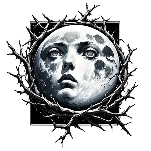 The Moon Being Entangled By Thorns