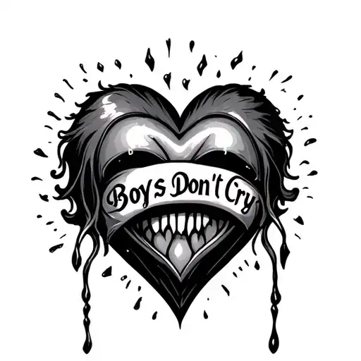 Crying Heart With Boys Dont Cry Written Around It