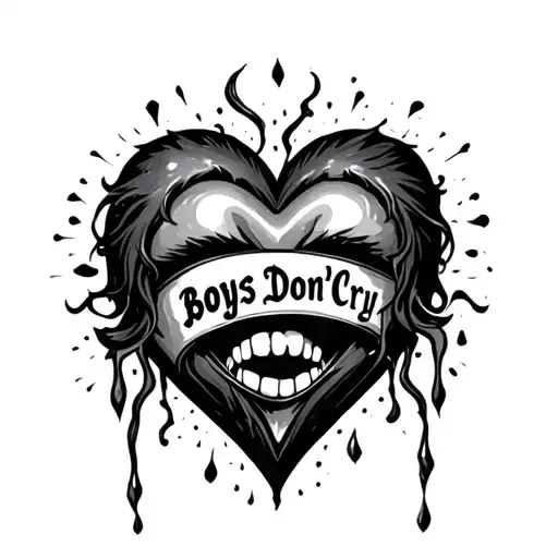 Crying Heart With Boys Dont Cry Written Around It