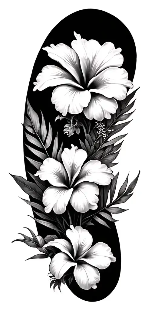 A Bunch Of Hibiscus And Plumeria Flowers And Tropical Leaves