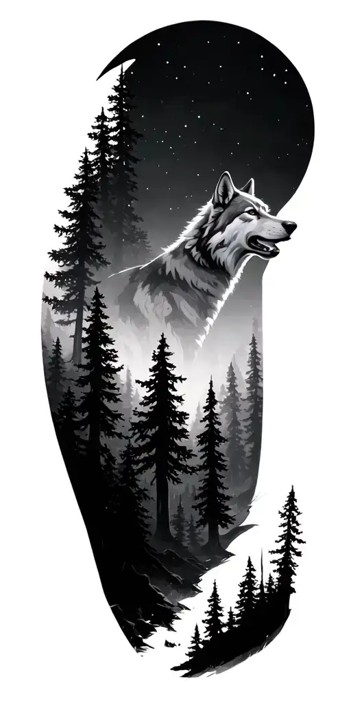 Forest Of Trees With Wolf