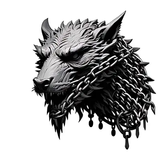 Cerbero In Format Sculpture Com Chains To Each Head