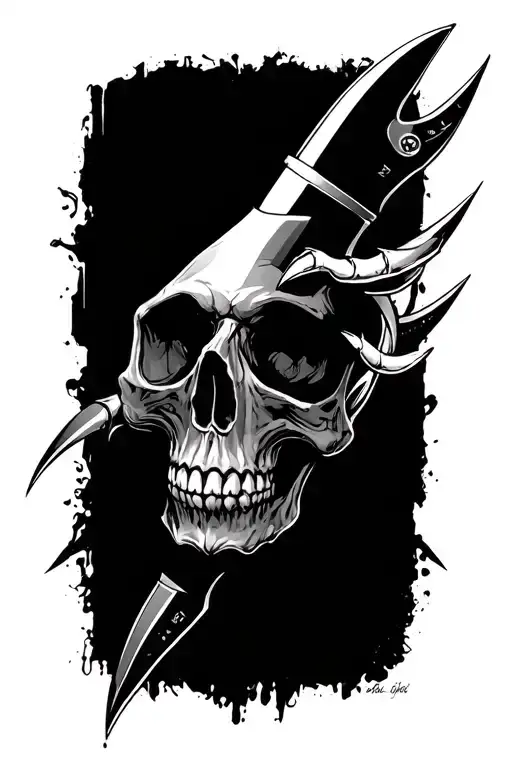 Skull Knife Morphing With Hand With Claws