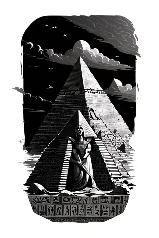Egyptian Pyramids With Hieroglyphics And Egyptian Gods