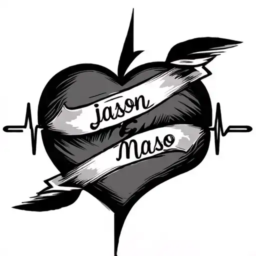Two Names Jaxson And Maso Incorporated Into A Heartbeat Line And Separating