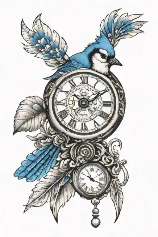 Bluejay With Clock And Words