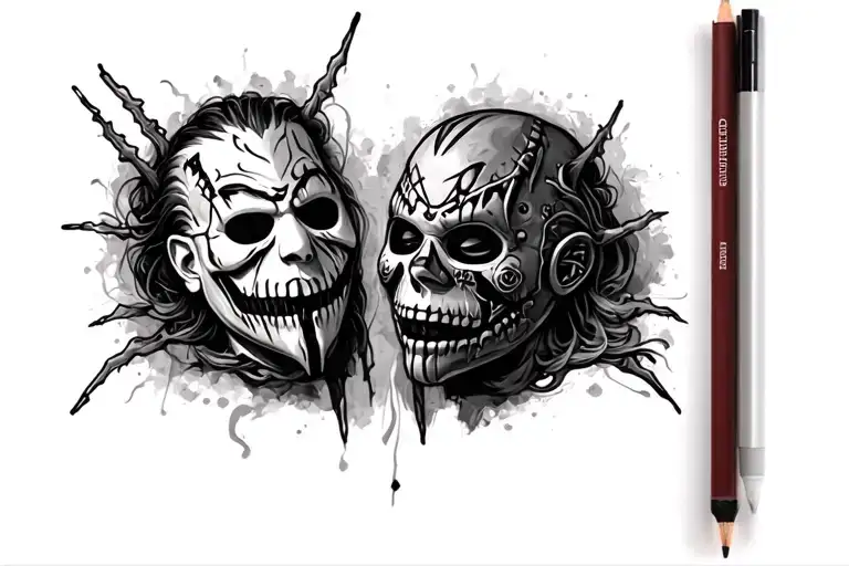 Comdy And Tragedy Mask With Slipknot Mask