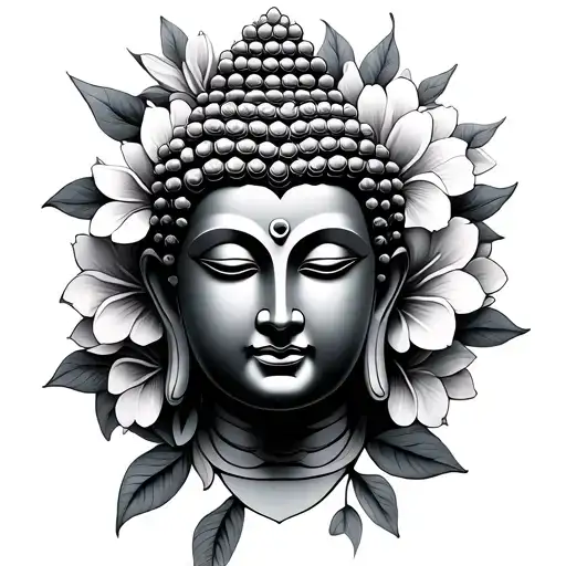 Buddha Face Surrounded By Flowers Intertwined
