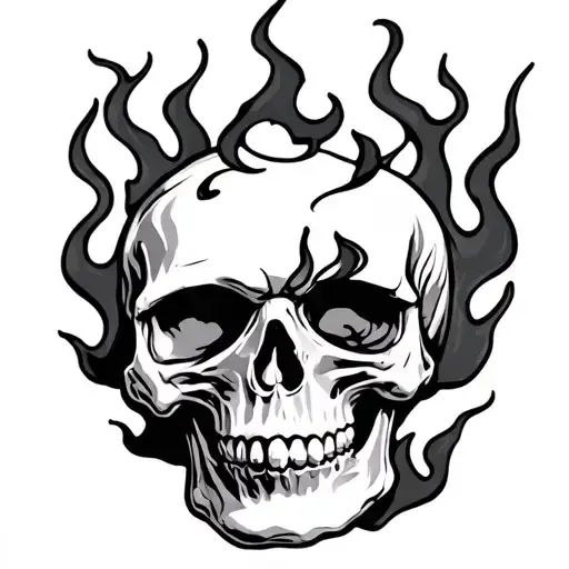Skull With Flames Old English