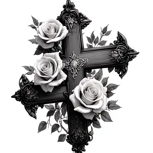 Upside Down Cross Surrounded With Roses