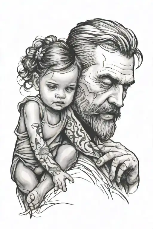 Daddy Daughter Holds In His Arms Tattoo Design