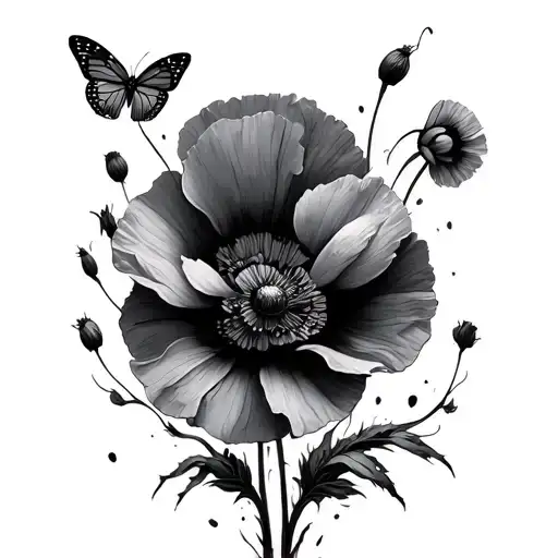 Poppies With A Butterfly Around It Simple Nature Vibe Minimalist