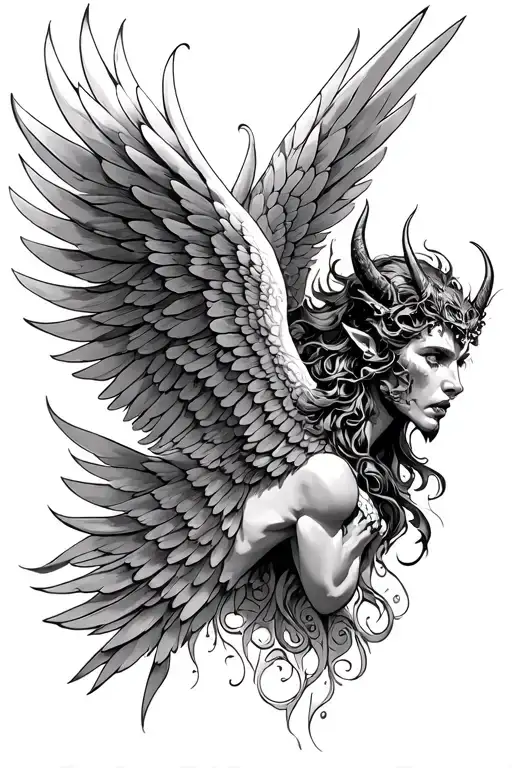 Trisquele To The Center Of Wings Of Angel And Demon