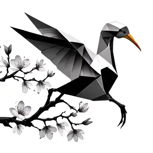 Origami Crane With Cherry Blossoms