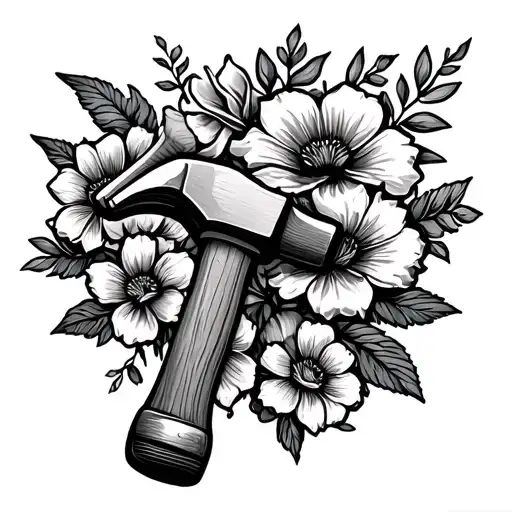 Carpenter Hammer With Flowers Intertwined