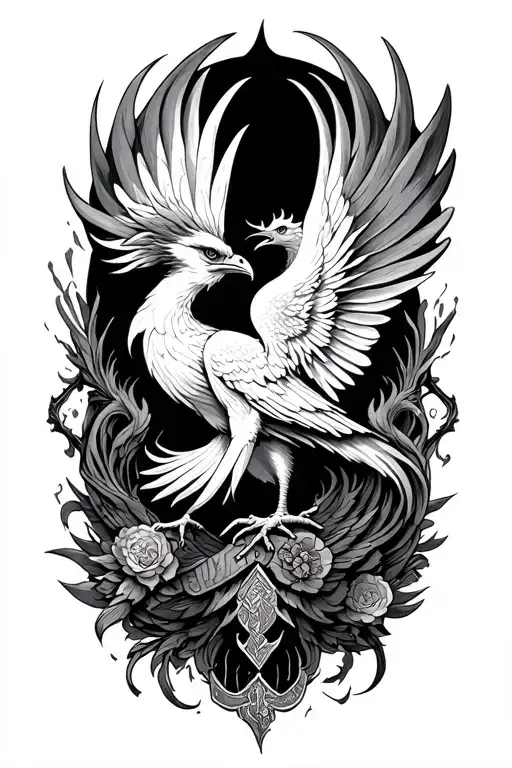 Rising Phoenix Bird With Harry Potter Elements Surrounding The Phoenix