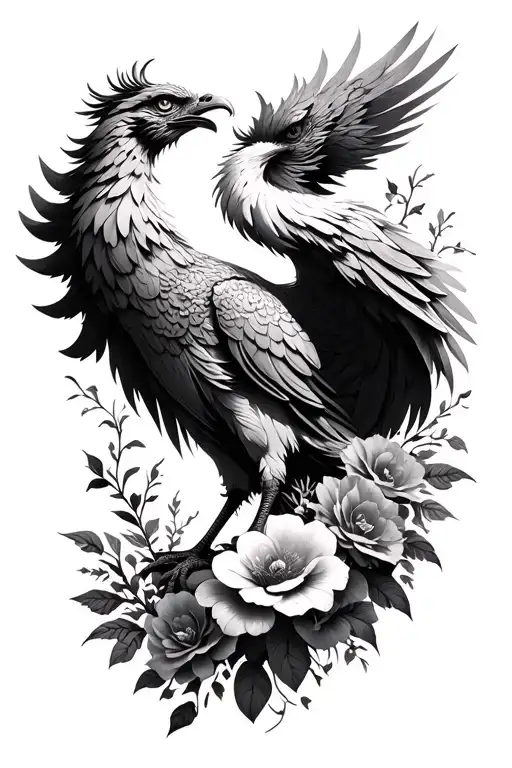Rising Phoenix Bird With Harry Potter Elements And Flowers