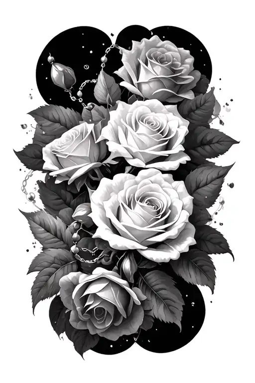 Roses And Rosary And Clouds Surrounding