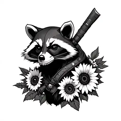 Deadpool Raccoon With Viking Skull And Sunflowers Wrapped