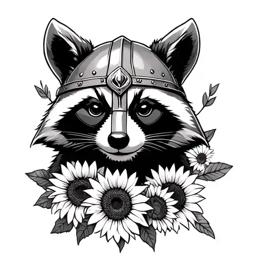 Deadpool Raccoon With Viking Helmet And Sunflowers Wrapped