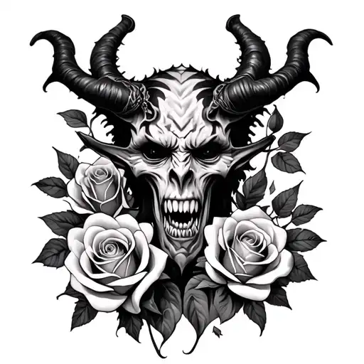 Black And White Tie Dye Demon With Roses Intertwined