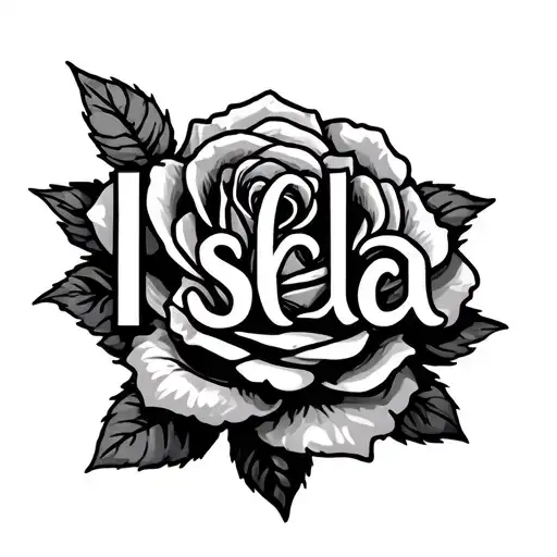 Isla Name Tattoo With Rose At The End