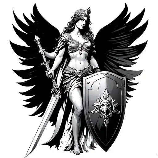 Goddess Of War With Shield And Sword