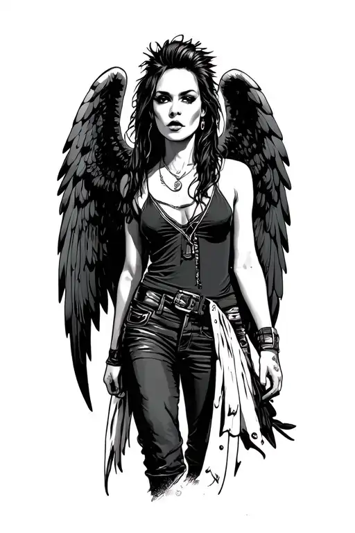Punk Rocker Angel Walking Down A City Alley