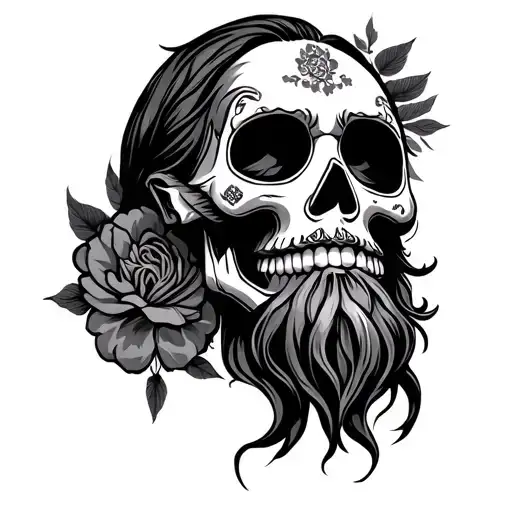 Neo Traditional Sugar Skull Man With Beard