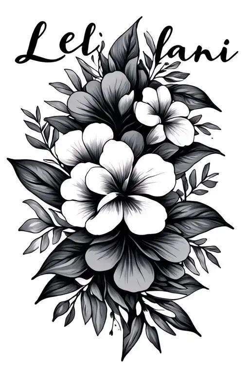 Leilani Written Cursive With Hawaiian Flowers Intertwined
