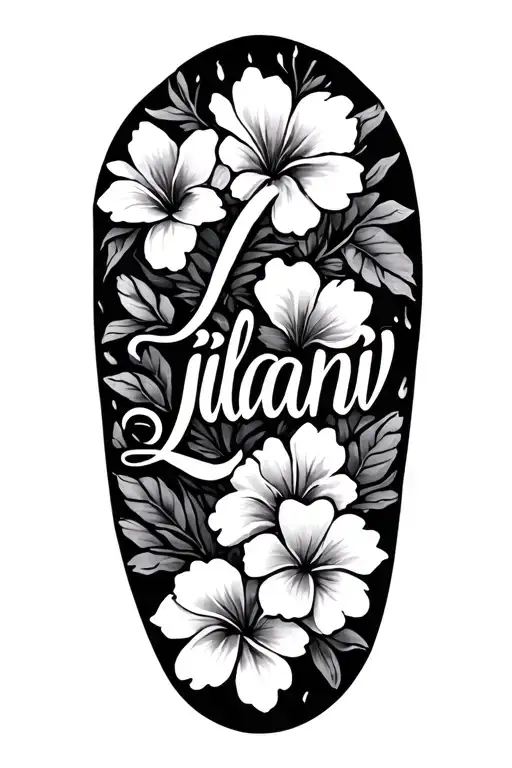 Leilani Written Cursive With Hawaiian Flowers Intertwined