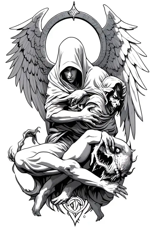 Hooded Arch Angel Defeating A Demon