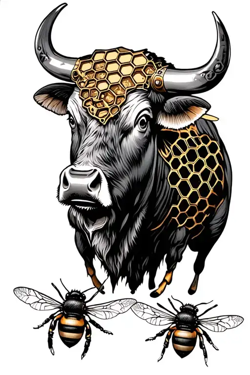 Honeycomb With Bull And Bees In Steampunk Inspired