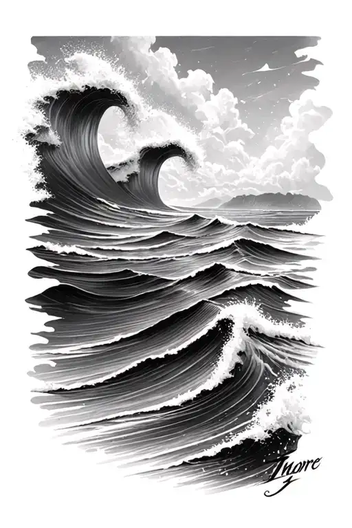 Waves Breaking Onto Shorline But The Water Says Shore