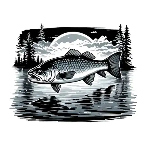 Lac Seul Lake Outline With Walleye Scales Shading Inside Of Lake Outside