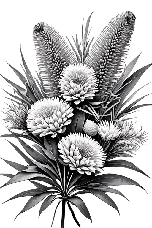 Fine Line Flower Bouquet Of Banksia Correa Hardenbergiacrowea Hibertia